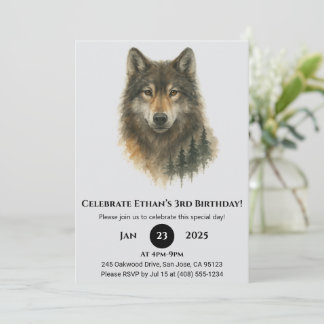 Custom Watercolor Wolf Birthday  Einladung
