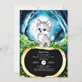 Custom Watercolor Wolf Geburtstag Einladung