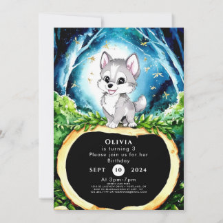 Custom Watercolor Wolf Geburtstag Einladung