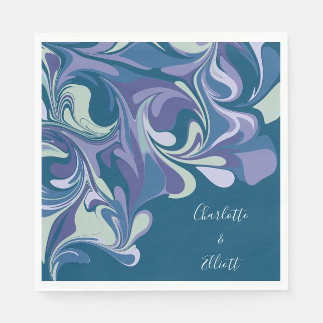 Custom Wedding Abstrakt Blue Lila Marble Elegante Serviette (Vorderseite)