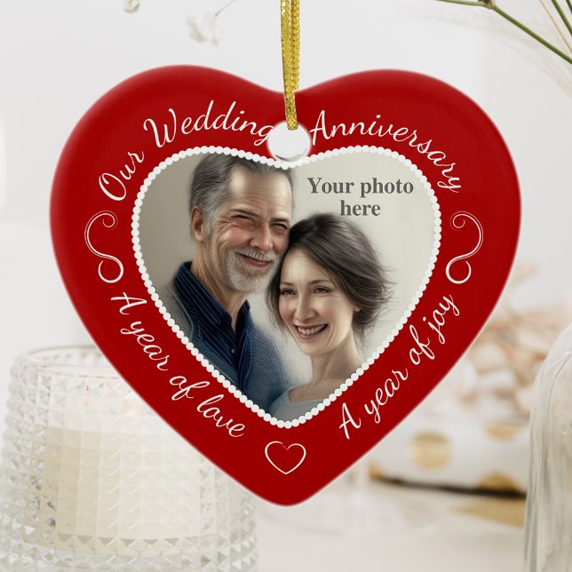 Custom Wedding Anniversary Foto Keramik Ornament (Von Creator hochgeladen)