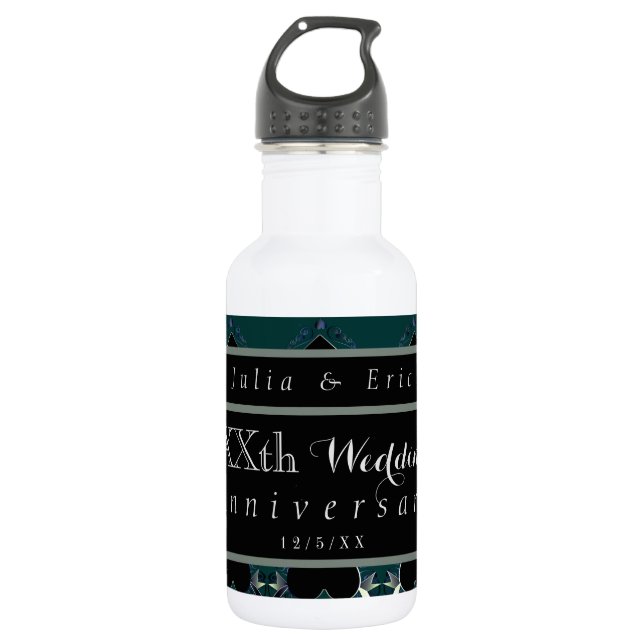 Custom Wedding Anniversary Gotische Herzen Edelstahlflasche (Vorderseite)