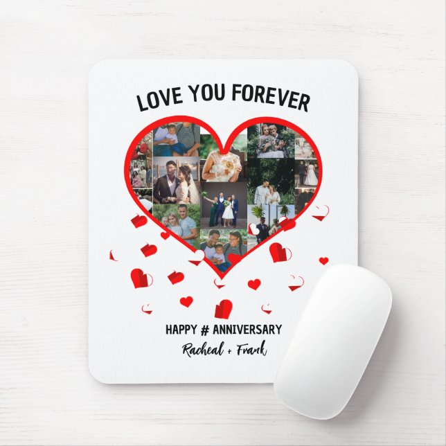 Custom Wedding Anniversary Heart Foto Collage Mousepad (Mit Mouse)