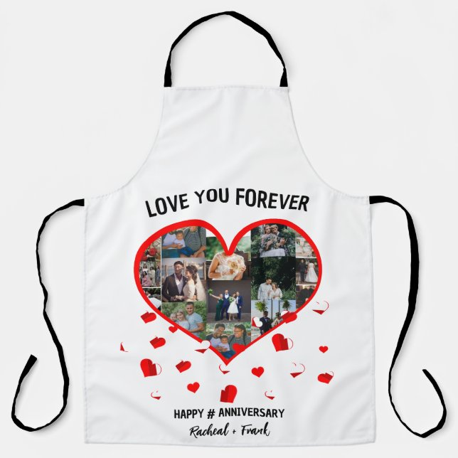Custom Wedding Anniversary Heart Foto Collage Schürze (Vorderseite)