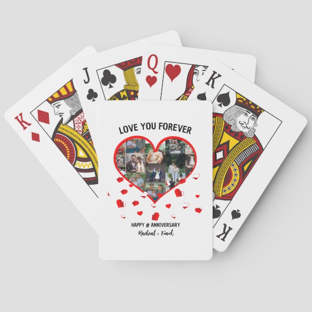 Custom Wedding Anniversary Heart Foto Collage Spielkarten (Rückseite)