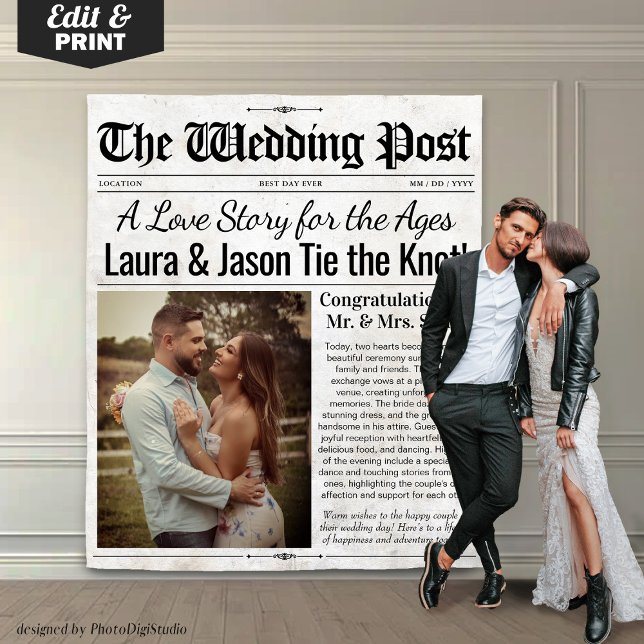 Custom Wedding Backdrop Foto Hochzeitung Zeitung Wandteppich (Custom Wedding Backdrop Photo Wedding Newspaper)