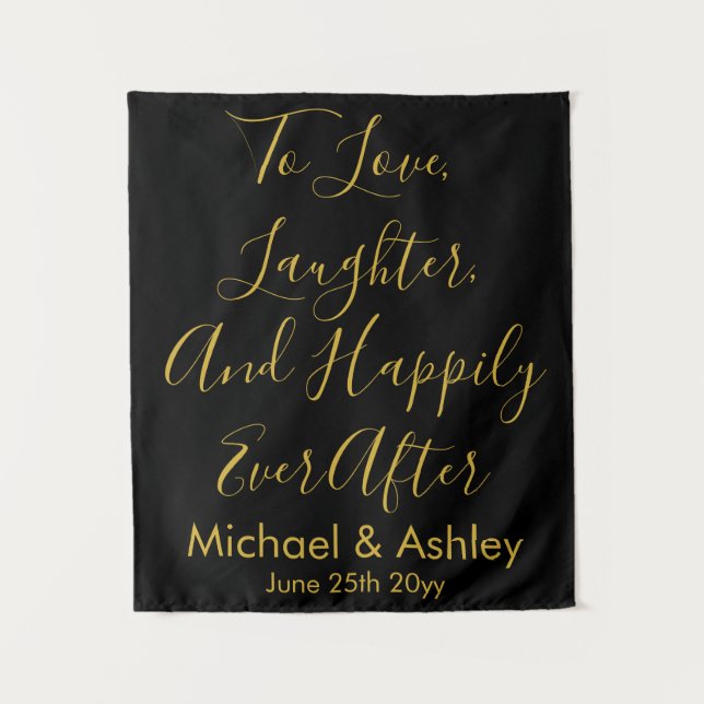 Custom Wedding Backend Black Gold Prop Empfang Wandteppich (Vorderseite)