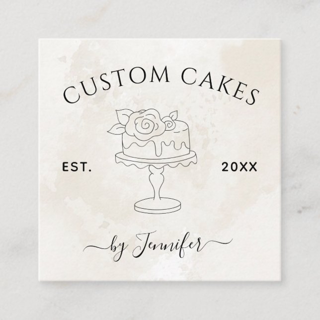 Custom Wedding & Birthday Cake Design Marmor EST S Quadratische Visitenkarte (Vorderseite)