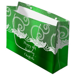 Custom Wedding Birthday Emerald Greenly White Lace Große Geschenktüte