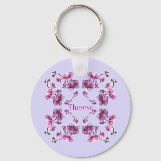 Custom Wedding Bridesmaid Gift Name Orchids Schlüsselanhänger (Vorderseite)