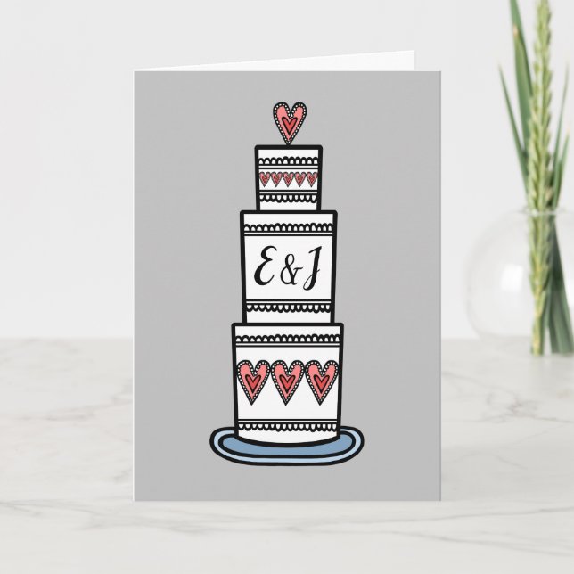 Custom Wedding Cake Illustration Wedding Card Karte (Vorderseite)