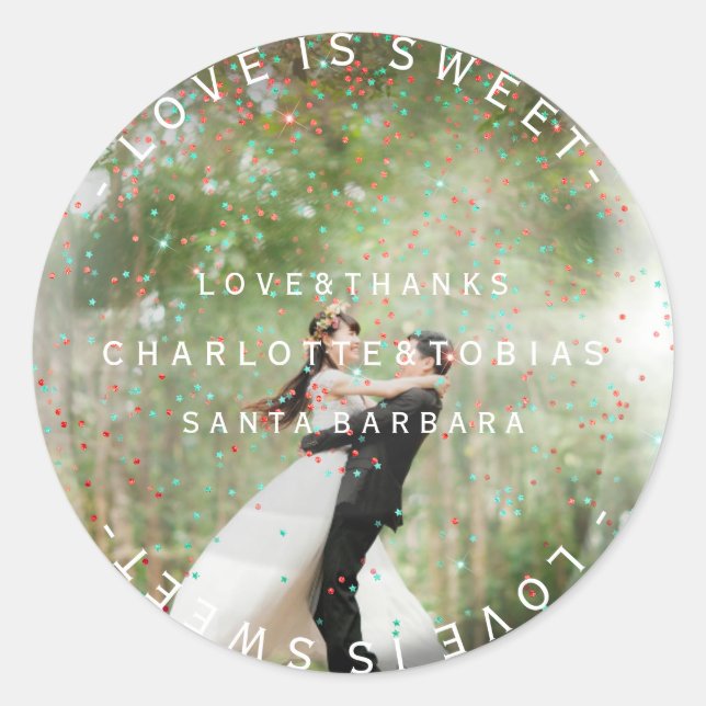 Custom Wedding dank Aquamarinem rosa Foto Babble Runder Aufkleber (Vorderseite)