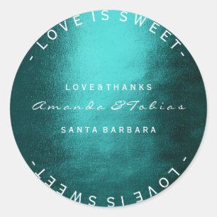 Custom Wedding dank Aquamarinem Tropical Green Runder Aufkleber