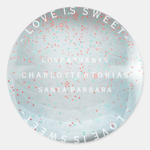 Custom Wedding dank Blue Pink Pastellglas Runder Aufkleber