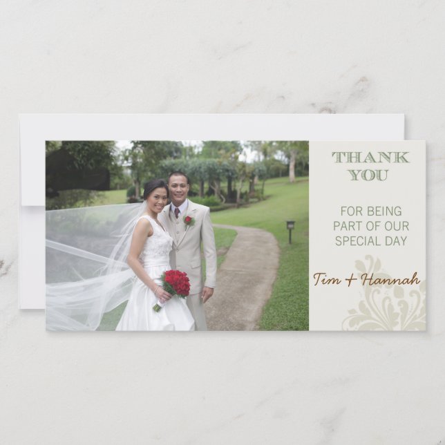 Custom Wedding danke Ihnen Foto Card (Vorderseite)