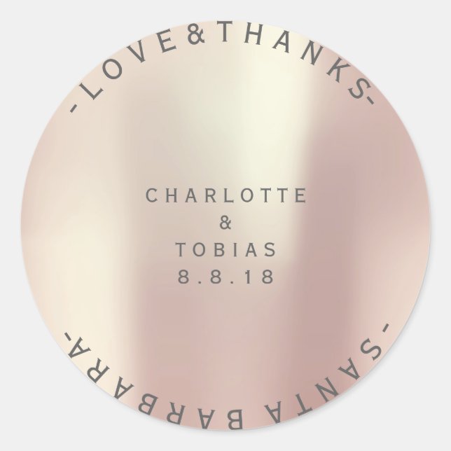 Custom Wedding Danke Pearly Blush Champaign Gray Runder Aufkleber (Vorderseite)