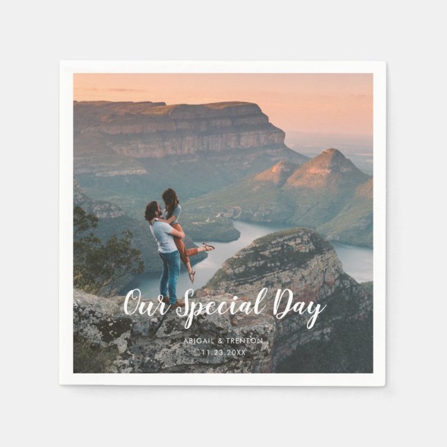 Custom Wedding Day Foto Serviette (Vorderseite)