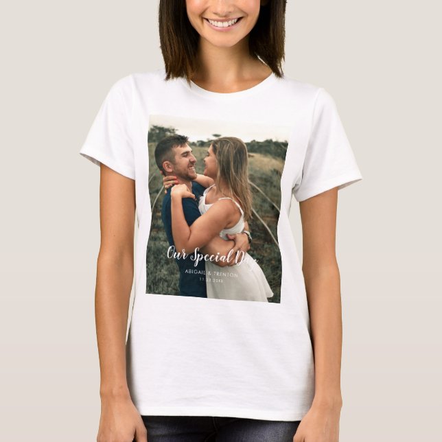 Custom Wedding Day Foto T-Shirt (Vorderseite)