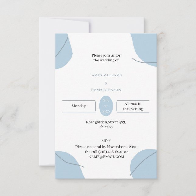 Custom Wedding Elegant Blue Einladung (Vorderseite)