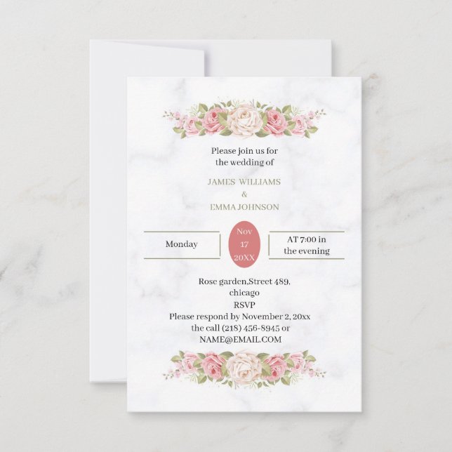 Custom Wedding Elegante Rose Blume Einladung (Vorderseite)