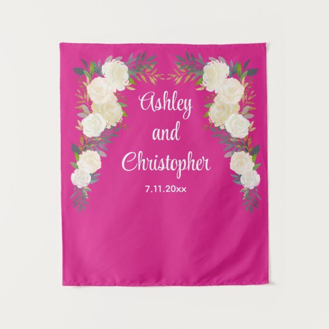 Custom Wedding Empfang Prop Personalisiert Floral Wandteppich (Vorderseite)