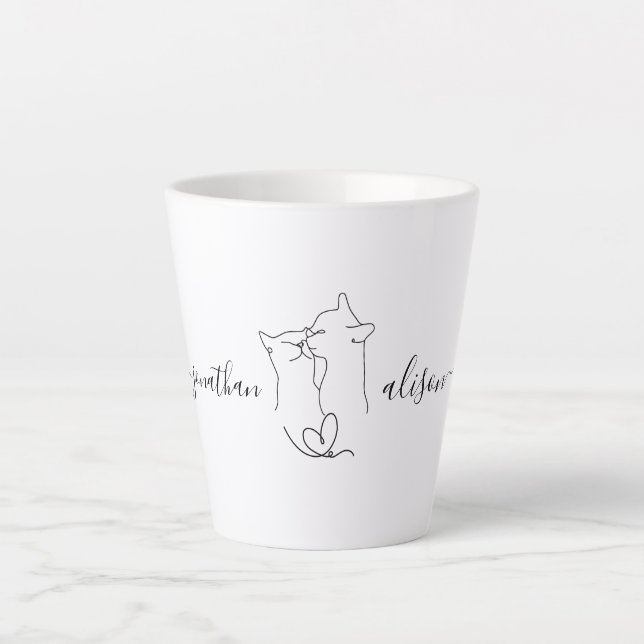 Custom Wedding Engagement Party Cats Couple Gift Milchtasse (Vorderseite)