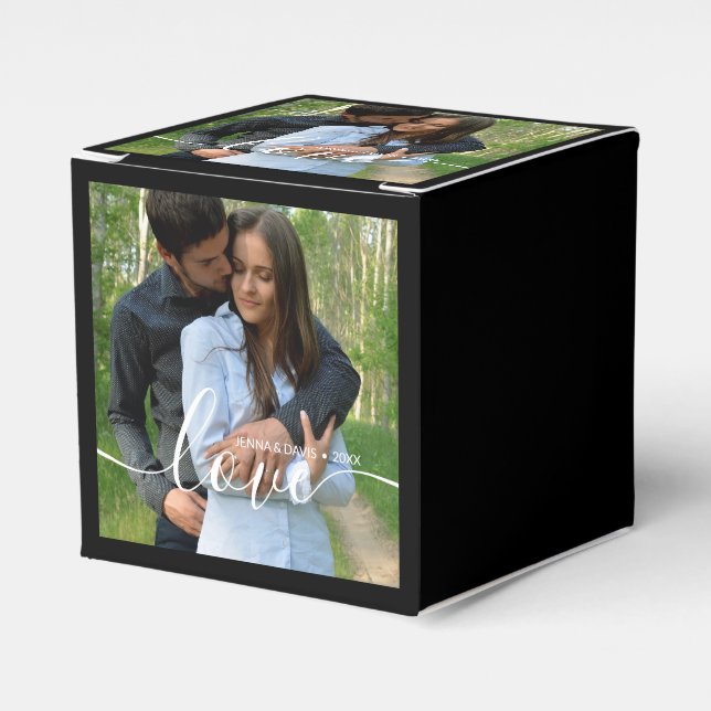 Custom Wedding Foto Black Geschenkschachtel (Vorderseite)