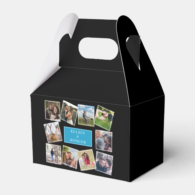 Custom Wedding Foto Collage Black Geschenkschachtel (Vorderseite)