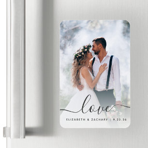 Custom Wedding Foto Liebe Grau Script Magnet