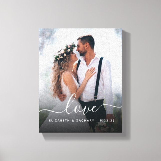Custom Wedding Foto Liebe White Script Leinwanddruck (Vorderseite)