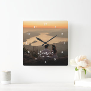 Custom Wedding Foto Mit Monogramm Quadratische Wanduhr