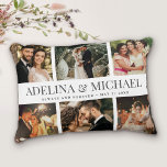 Custom Wedding Foto Modernes Chic Stilvolles Elega Dekokissen<br><div class="desc">Eleganter und moderner Ehering-Sake,  dieses individuelle Name und Date Foto Collage Design macht eine schöne Anzeige für Ihre Lieblingsfotos von Ihrem besonderen Tag. Gutes Geschenk für Neuvermählte oder Jubiläen!</div>