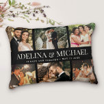 Custom Wedding Foto Modernes Chic Stilvolles Elega Dekokissen<br><div class="desc">Eleganter und moderner Ehering-Sake,  dieses individuelle Name und Date Foto Collage Design macht eine schöne Anzeige für Ihre Lieblingsfotos von Ihrem besonderen Tag. Gutes Geschenk für Neuvermählte oder Jubiläen! Das ist die schwarze Version.</div>