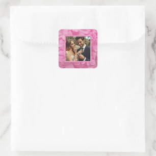 Custom Wedding Foto Pink Floral Quadratischer Aufkleber