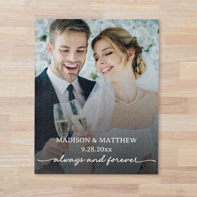 Custom Wedding Foto Puzzle (elegant always and forever personalized wedding photo puzzle with custom name and wedding date)
