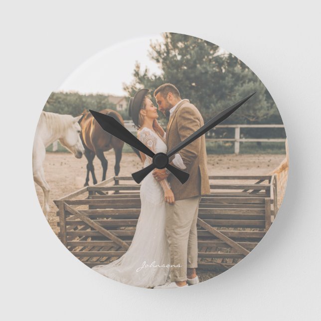Custom Wedding Foto Runde Wanduhr (Vorderseite)
