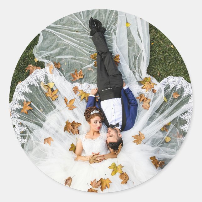 Custom Wedding Foto Runder Aufkleber (Vorderseite)