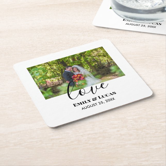 Custom Wedding Foto Simple Elegante Calligraphy Rechteckiger Pappuntersetzer (angewinkelt)