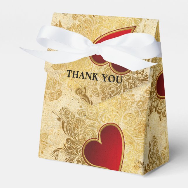 Custom Wedding Gold Red Hearts Classic Favor Box Geschenkschachtel (Vorderseite)