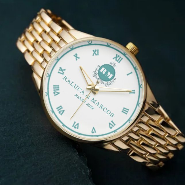 Custom Wedding Keepsake Monogram Names & Initials Armbanduhr (Von Creator hochgeladen)