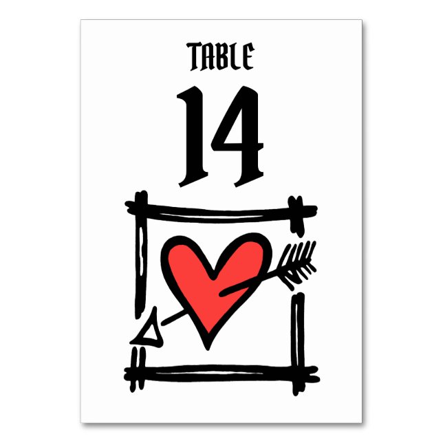 Custom Wedding Liebe Herz Schwarz & Rot Tischnumme Tischnummer (Vorderseite)