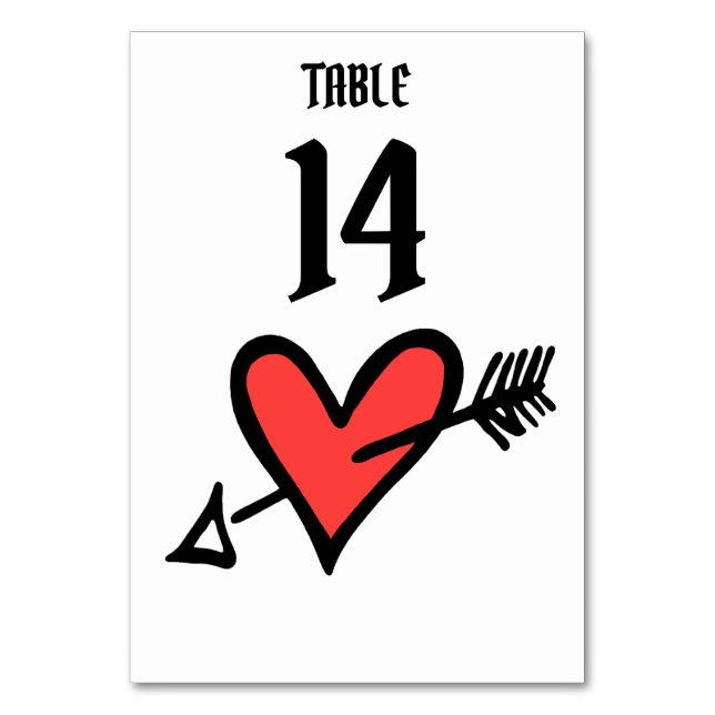 Custom Wedding Liebe Herz Schwarz & Rot Tischnumme Tischnummer (Vorderseite)