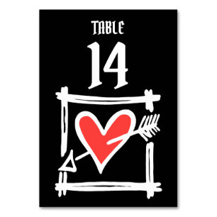 Custom Wedding Liebe Herz Schwarz & Rot Tischnumme Tischnummer