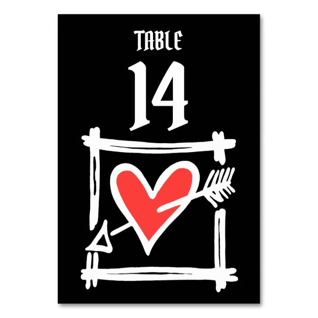 Custom Wedding Liebe Herz Schwarz & Rot Tischnumme Tischnummer (Vorderseite)