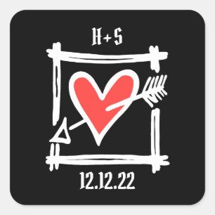 Custom Wedding Liebe Herz Schwarz und Rot Sticker
