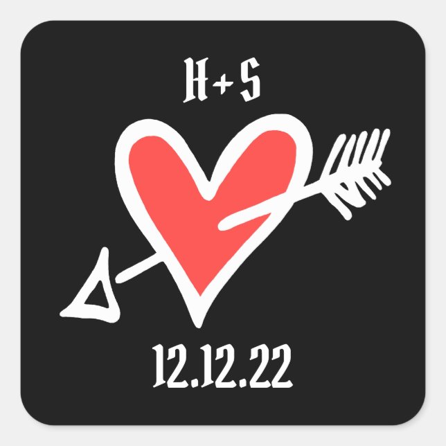 Custom Wedding Liebe Herz Schwarz und Rot Sticker (Vorderseite)