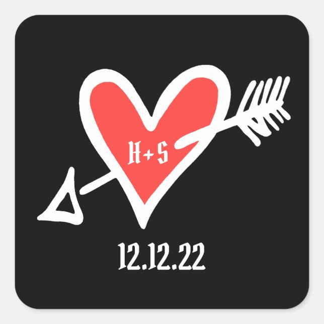 Custom Wedding Liebe Herz Schwarz und Rot Sticker (Vorderseite)