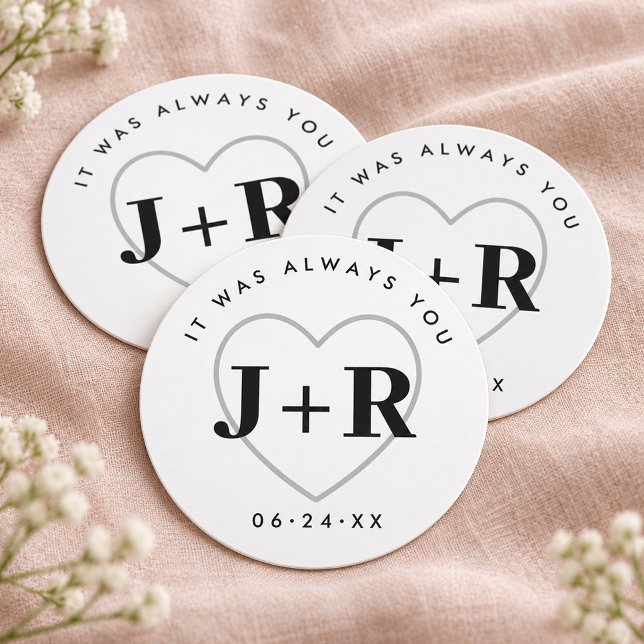 Custom Wedding Monogram Initials with Heart Runder Pappuntersetzer (Von Creator hochgeladen)