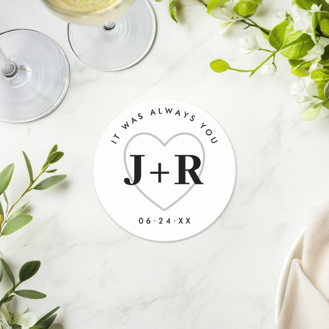 Custom Wedding Monogram Initials with Heart Runder Pappuntersetzer (Von Creator hochgeladen)