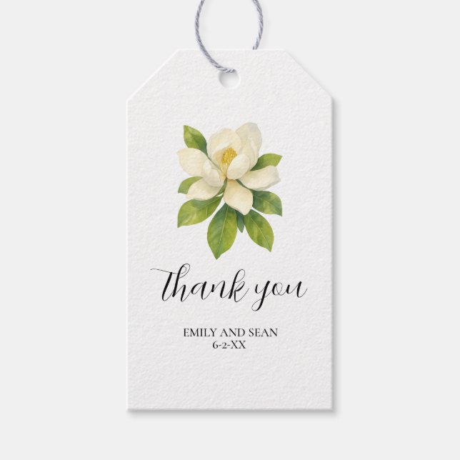Custom Wedding Name Magnolia Vielen Dank Geschenkanhänger (Vorderseite)